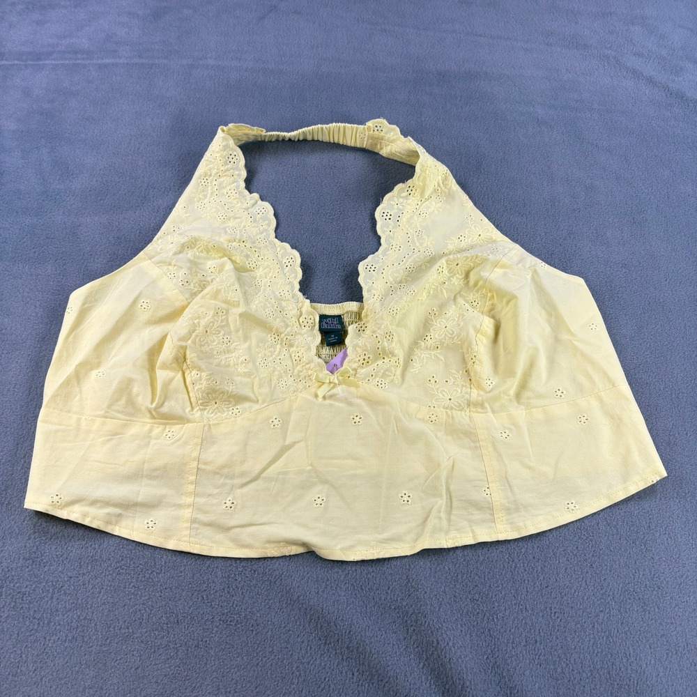 Wild Fable Lemon Yellow Eyelet Halter Crop Top Smocked Back 1X New
